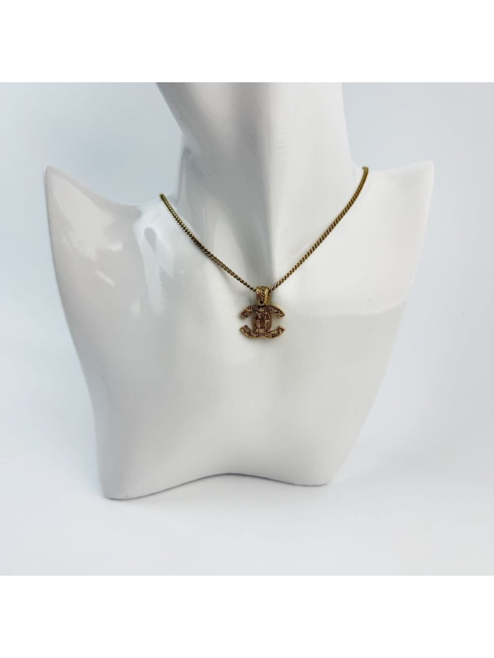 Chanel CC Logo Openwork Chain Necklace Plated Gold Vintage
